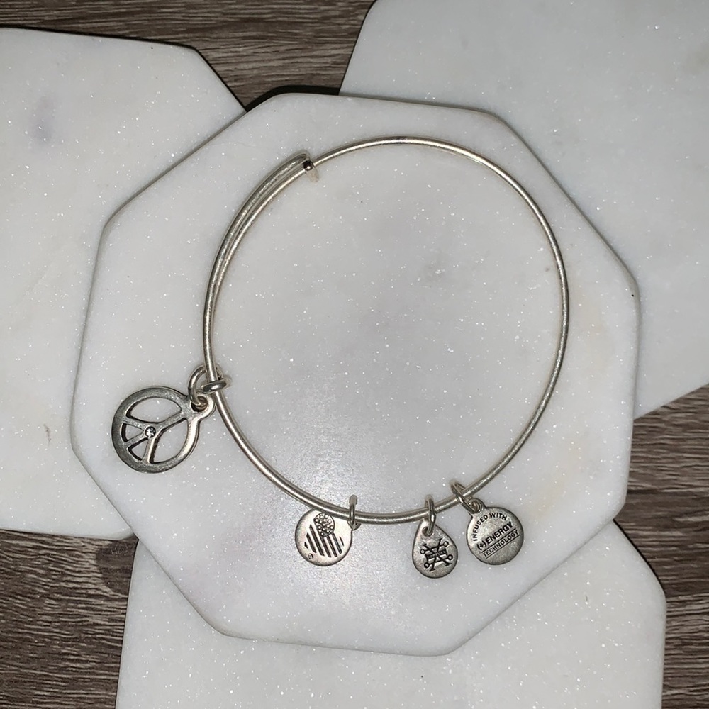 BOGO ALEX and ANI - Silver Peace Sign Charm Stackable Bracelet